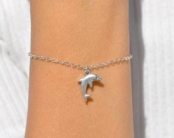 Silver Dolphin Bracelet: Personalized Initial Charm, Ocean Jewelry