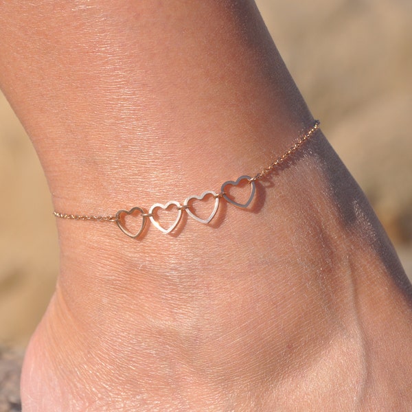 Dainty Open Heart Anklet in Gold Silver and Rose Gold by SeaSide Motifs | Personalize Your Heart Ankle Bracelet for a Perfect Gift for Her