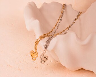 Treble Clef Heart Necklace • Personalized Gift for Music Lover • Sequin Chain • Gold or Silver
