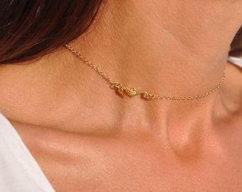 Sideways Seahorse Necklace, Sterling Silver Gold Dipped Choker