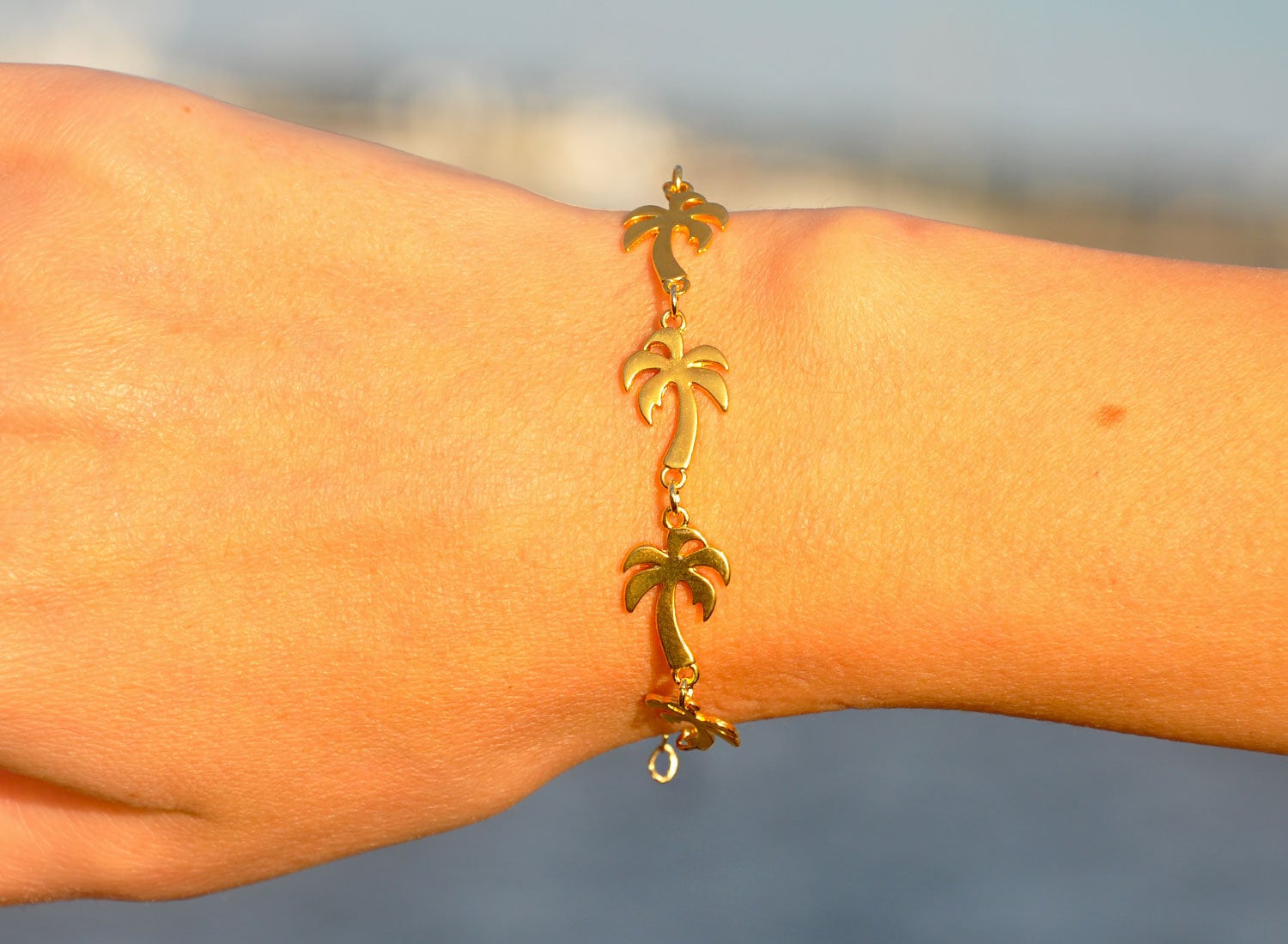 Boho Palm Tree Bracelet Silver or Gold Palm Tree Link Etsy
