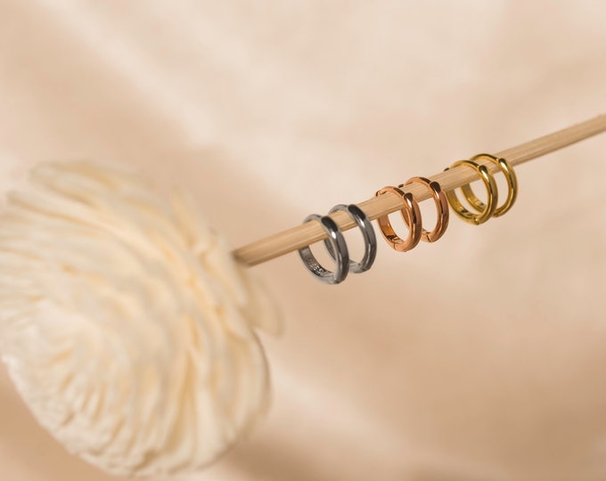 Featured listing image: Huggie Earrings | 8mm Simple Huggie Hoops in Sterling Silver 18K Gold Rose Gold | Water and Tarnish Resistant | SEA SIDE MOTIFS