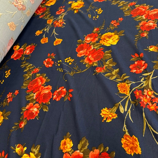Floral Double Brushed Poly - by the yard - 4 way stretch - quick shipping