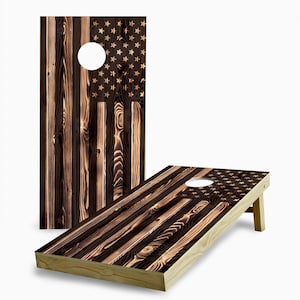 Color Burnt American Flag with Bags Cornhole Set - Custom Cornhole Set - Outdoor Lawn Game - America - Rustic - Gift - Stained - Pride