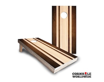 Striped Cornhole Board Game Set, Stained Striped Custom Cornhole Outdoor Lawn Game with Bags for Gift