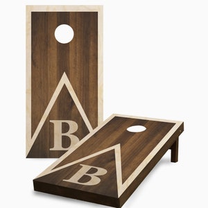 Stained Triange with Initial Cornhole Game with Bags - Cornhole Set - Wedding - Gift -  Custom Cornhole Game - Outdoor Lawn Game