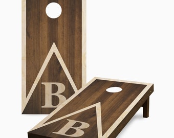 Stained Triange with Initial Cornhole Game with Bags - Cornhole Set - Wedding - Gift -  Custom Cornhole Game - Outdoor Lawn Game