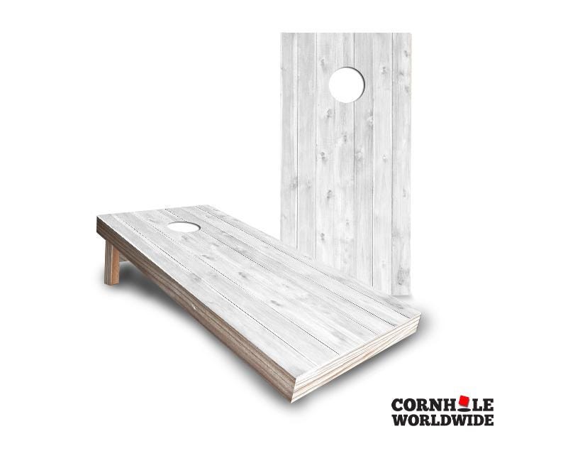 Cornhole Outdoor Wooden Game with Bags, Personalized White Wood Cornhole Lawn Game Board Set for Gift