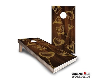 Cocktail Cornhole Drinking Games Boards Set – Custom Corn Hole Backyard Housewarming Game With Bean Bags