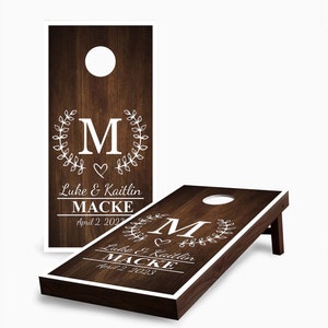 Personalized Stained Olive Branch First and Last Name and Date with Bags Cornhole Set - Family EST - Custom Cornhole Set - Outdoor Lawn Game