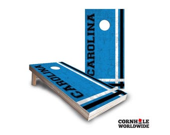 Wood Board Outdoor Cornhole Game, 4 Stripe Carolina Themed Lawn Yard Party Game Custom Cornhole Set