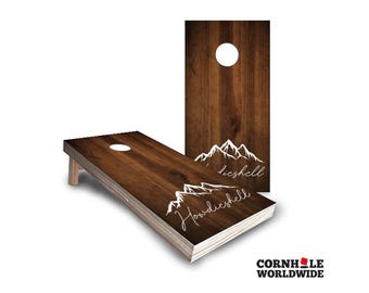 Personalized Mountain and Last Name - Cornhole Game with Bags - Custom Cornhole Set - Outdoor Lawn Game - Wedding - Gift
