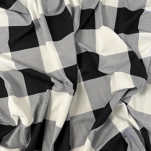 Black and White  Buffalo Plaid Double Brushed Poly - by the yard - 4 way stretch - quick shipping