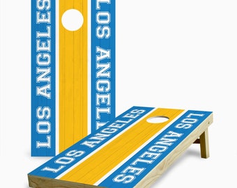 Los Angeles Football Team Striped Cornhole Set with Bags - Custom Cornhole Game - Outdoor Game - Pro Football - NFL Cornhole - Chargers