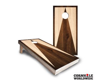 Cornhole Rustic Wooden Lawn Board Game, Personalized Stained Triangle Outdoor Cornhole Game Set with Bags