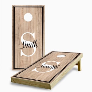 Personalized Initial and Name Border (Black) with Bags Cornhole Set - Family EST - Custom Cornhole Set - Outdoor Lawn Game - Personalized