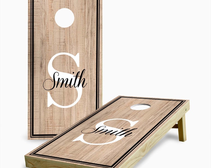 Personalized Initial and Name Border (Black) with Bags Cornhole Set - Family EST - Custom Cornhole Set - Outdoor Lawn Game - Personalized