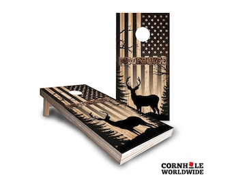 Rustic Deer Flag Cornhole Game Set: Personalized Wedding Lawn Game