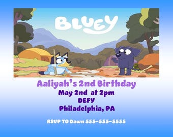 Invitación de dibujos animados de Bluey - Descarga digital