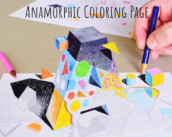 3D Anamorphic Art Coloring Page: Party Optical Illusion (Instant Download)