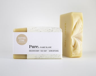 PURE Sake Kasu : Body + Face Soap, unscented, cold process, handmade, all natural soap