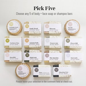 Pick Five : 5 Full Size Soap or 5 Shampoo Bars of your choice