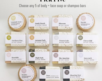 Pick Five : 5 Full Size Soap or 5 Shampoo Bars of your choice