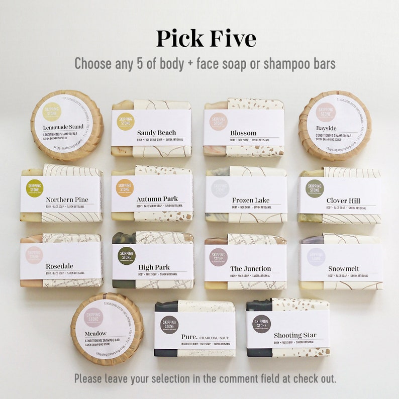 Pick Five : 5 Full Size Soap or 5 Shampoo Bars of your choice image 1