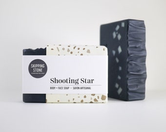 Shooting Star : Body + Face Soap, cold process, charcoal soap, handmade, all natural soap, exfoliating black soap for oily skin with acne