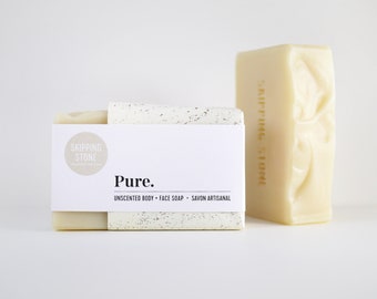 PURE : Body + Face Soap, unscented, cold process, handmade, all natural Vegan soap