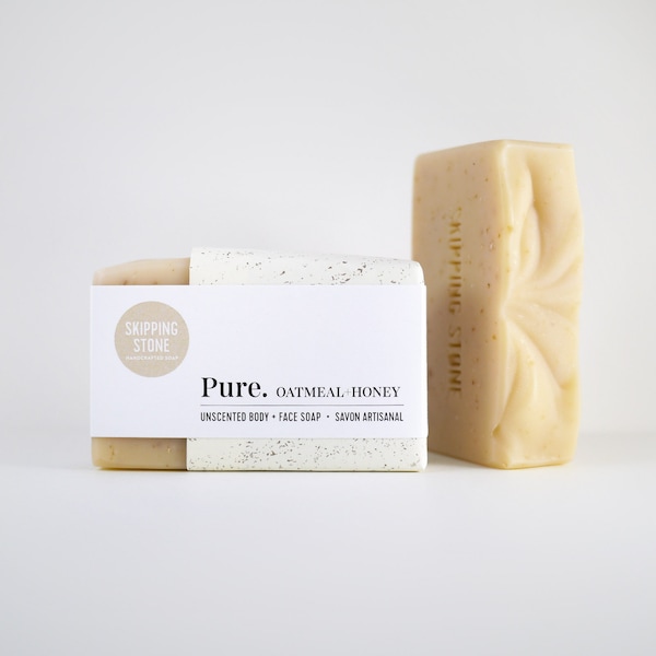 PURE: Havermout & Honing Body + Face Soap, ongeparfumeerd, koud proces, handgemaakt, volledig natuurlijke zeep, geurvrije zeep voor de gevoelige huid