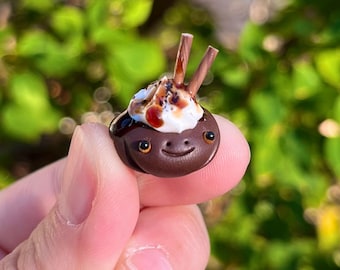 BABY Chocolate Sundae Frogs | Polymer Clay Frog Sculpture