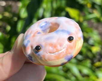 Donut Frog - Blueberry Glazed | Handmade Polymer Clay Frog Figurine