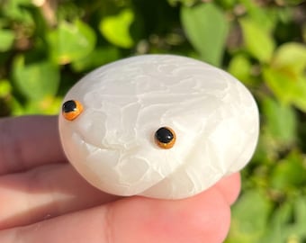 White Quartz Crackle Frog | Faux Crystal Polymer Clay Frog Sculpture