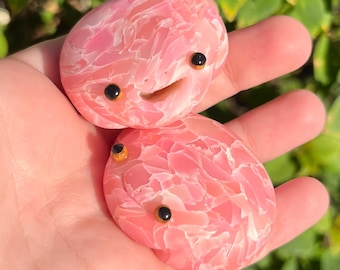 Rose Quartz Crackle Frogs | Faux Crystal Polymer Clay Frog Sculpture