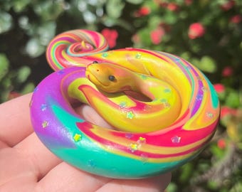 Swirly Rainbow Snake | Polymer Clay Snake Sculpture