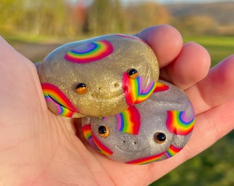 Rainbow pattern frog | Polymer Clay Frog Figurine