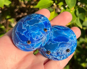 Deep Blue Crackle Frogs | Faux Crystal Polymer Clay Frog Sculpture