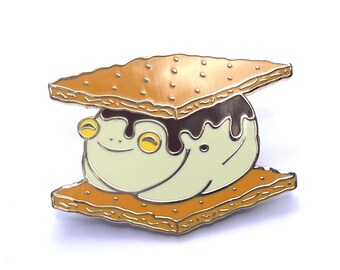 Pin de esmalte de rana S'mores / pin de solapa de rana de comida chapado en oro