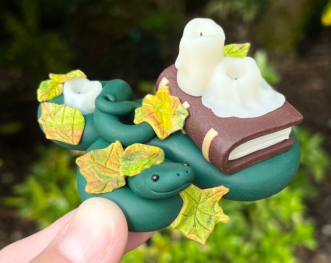 Forest Green Python With Old Tome and Candles Polymer Clay Snake ...
