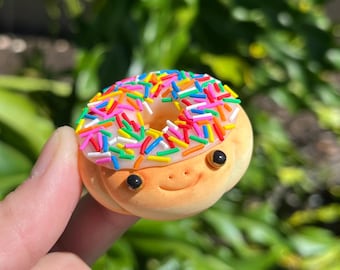 Donut Frog - Rainbow Sprinkles (shimmer glaze) | Handmade Polymer Clay Frog Figurine