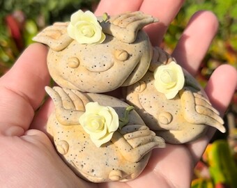 Gravestone Frogs - Sunlit Stone Variation | Polymer Clay Frog Figurine