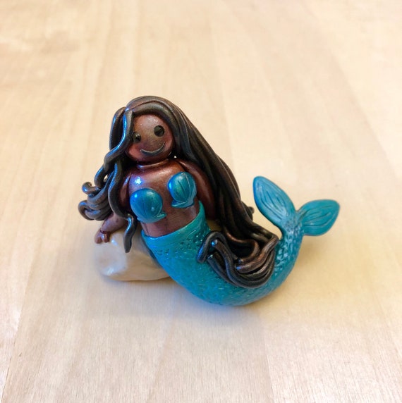 Black Mermaid Figurine Gifts For Girls H2o Just Add Water Polymer Clay Sculpture Unique Gifts