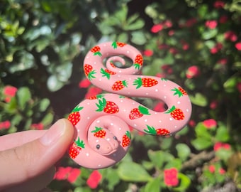 Strawberry Shortsnake | Polymer Clay Snake Sculpture