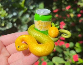 Lemon-lime Soda Snake | Handmade Polymer Clay Snake Figurine