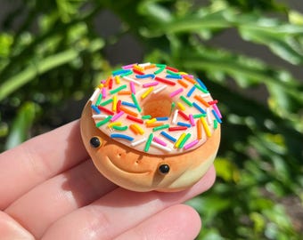 Donut Frog - Rainbow Sprinkles (shimmer maple icing) | Handmade Polymer Clay Frog Figurine