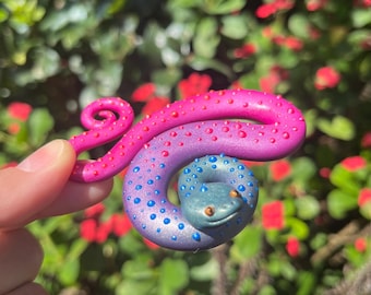 Pink, Purple, and Blue Ombre Viper | Polymer Clay Snake Sculpture
