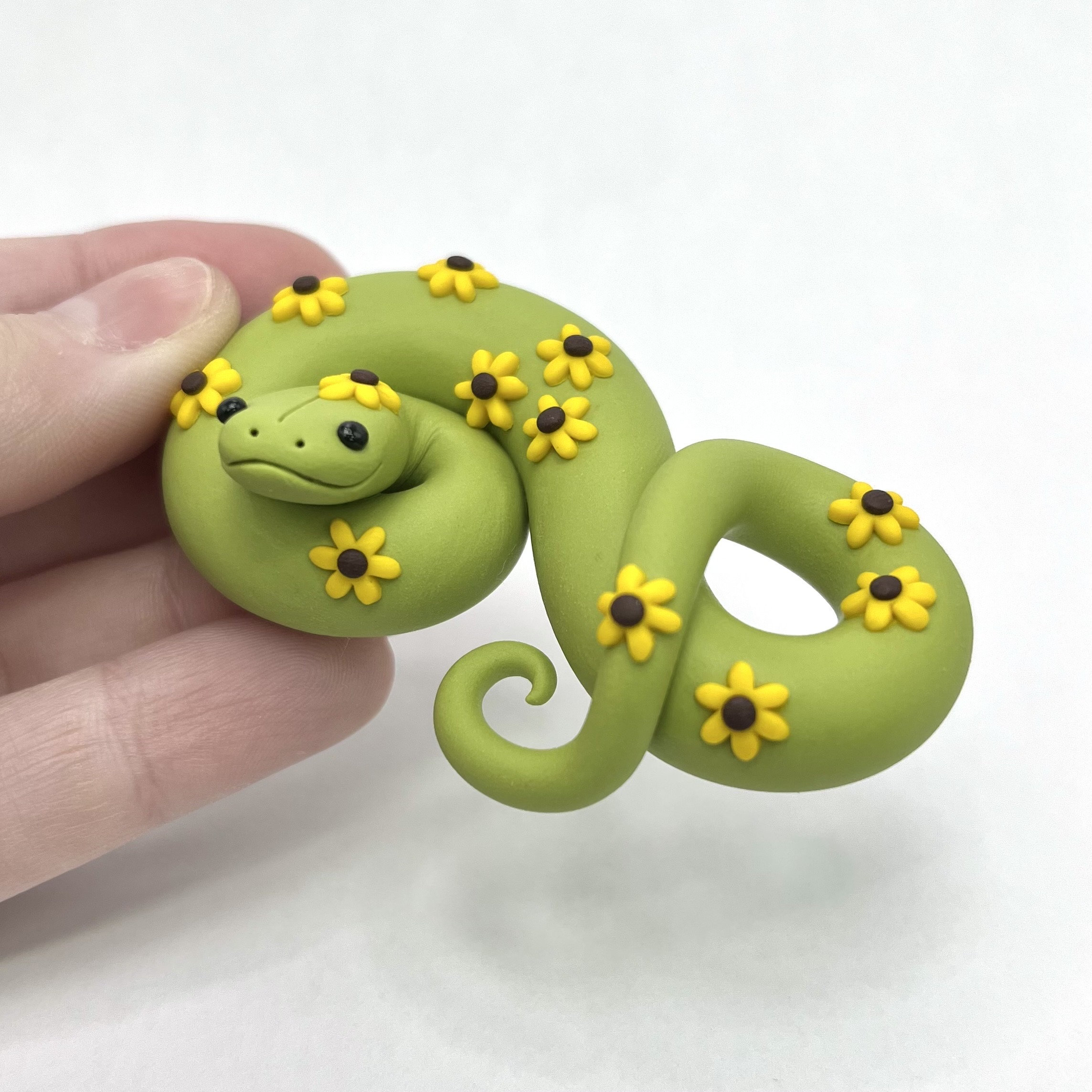 Black-eyed Susan Snake (olive Body) | Polymer Clay Snake Sculpture