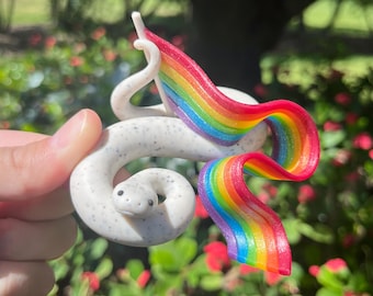 Shimmery Pride Flag Snake! (cream body) | Polymer Clay Snake Sculpture