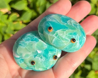 Ocean Shallows Crackle Frogs | Faux Crystal Polymer Clay Frog Sculpture